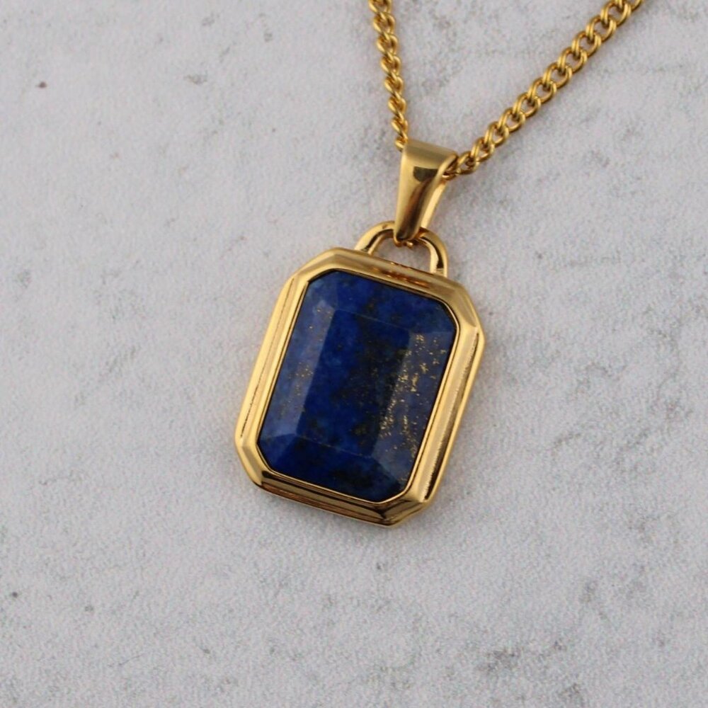 Gold Lapis Lazuli Pendant Chain Necklace - Picture 2 of 5